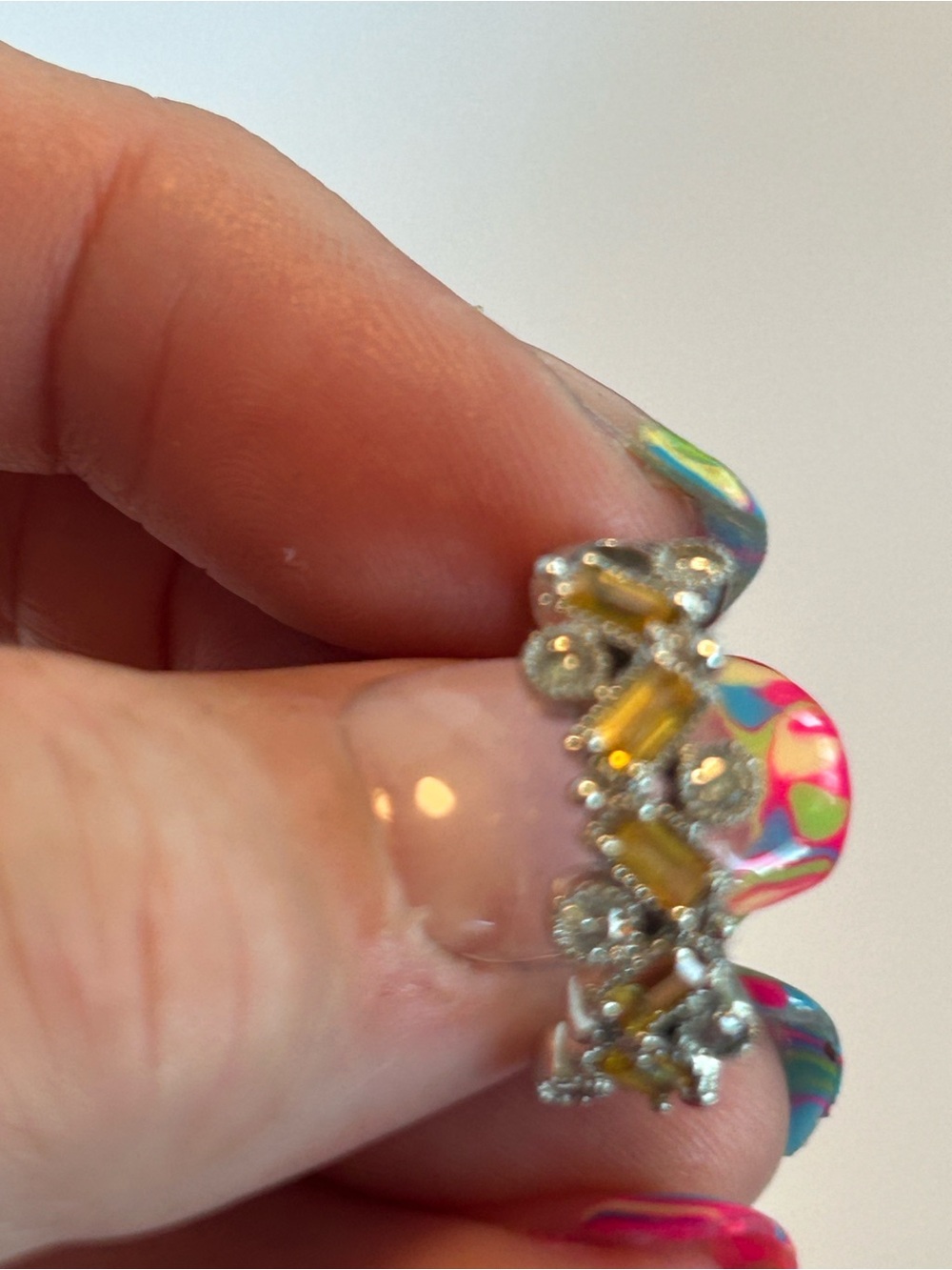 14k white Gold Yellow Sapphire and Diamond Ring Size 7 - Picture 7 of 8